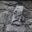 Detail of carved panel on W side of tower.