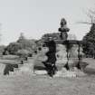 Mansion, garden, fountain, view from South South West.