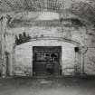 Interior, tower, first floor, main hall, fireplace, detail.