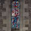 Edinburgh, East Fettes Avenue, St Luke's Parish Church, interior.
Detail of stained glass window on West wall.