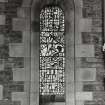 Edinburgh, East Fettes Avenue, St Luke's Parish Church, interior.
Detail of stained glass window on West wall.