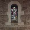 Edinburgh, East Fettes Avenue, St Luke's Parish Church, interior.
Detail of stained glass window on the West wall with Virgin and Child.