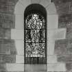 Edinburgh, East Fettes Avenue, St Luke's Parish Church, interior.
Detail of stained glass window on the West wall with Virgin and Child.