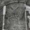 Interior. South chapel, detail of mural on west wall depicting a scene from the parable of the Ten Virgins.