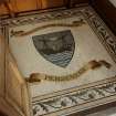Edinburgh, Ferry Road, Northern Ferry Road, interior.
Detail of mosaic on floor of entrance vestibule of main administrative block, with the words 'Sigillum Oppidi de Leith persevere'.
