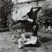 Lead sculpture by Charles Mackie in garden to South of main house, view from South East.