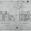 Edinburgh, 12 Ettrick Road, Bemersyde.
Photographic copy of drawing of North side elevation and back elevation.
Scale: 1/8" : 1'. Pen and colour wash