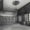 Edinburgh, Frogston Road East, Mortonhall, interior.
View of second floor library from North-West, with a large carved pelmet shaped like an eagle.