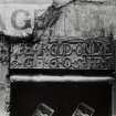 Edinburgh, 8-10 Gloucester Street, David Robert's House.
Detail of the inscription on the lintel, and a painted sign above: 'Agent'.
Insc: 'Fear God Only. 1605, IG, IR'.