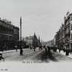 Photographic copy of postcard view looking northeast from Elm Row, Leith Walk to Haddington Place.
Inscr:'Edinburgh , Elm Row & Haddington Place'.  'The Wrench Series no.9009'.
Survey of Private Collections.