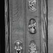 Thistle Chapel. Interior. Detail of selection of enamel plaques on back of seat