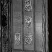 Thistle Chapel. Interior. Detail of selection of enamel plaques on back of seat