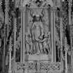 Thistle Chapel. Interior. Detail of carved panel above Queen's seat at west end