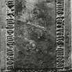 Edinburgh, Krk Loan, Corstorphine Parish Church, interior.
View of a rectangular graveslab with marginal inscription, and a central motif of the Holy Grail.