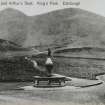 Photographic copy of a postcard.
General view of St Leonard's Fountain and Arthur's Seat.
Titled: 'Fountain and Arthur's Seat. King's Park. Edinburgh'.