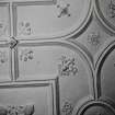 Interior, detail of 17th Century plaster ceiling in First Floor room of South Block.