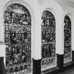 Interior, Nor'Loch room, view of triple stained glass window in south wall