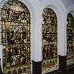 Interior, Nor'Loch room, view of triple stained glass window in south wall