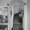 Interior. View of stairwell to balcony