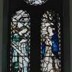 Detail of stained glass in South clearstorey by Guthrie and Wells 1922 depicting Humility and Joy