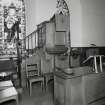 Interior. View showing pulpit and communion table