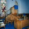Interior, view showing pulpit and communion table