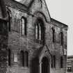 Oblique view of the front facade of the Pleasance Church seen from the North West.