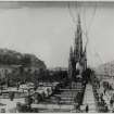 Copy of historic photograph showing view from Waverley gardens looking west also showing the Castle, National Gallery and Scott Monument