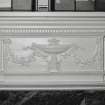 Interior. Former  Ground floor dining  room  Detail of carved panel on fireplace