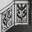 Lower ground floor, dining room, stair, wrought-iron balustrade, detail.
