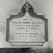 Edinburgh, South College Street, College Street United Presbyterian Church, interior.
View of Wall tablet dedicated in memory of William Hanna.