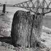 South Queensferry, harbour.
View of roughly squared wooden bollard.