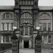 Edinburgh, Boroughmuir High School.
General view of Main Entrance with Gate Piers from West.