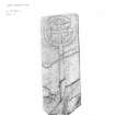 Logie Wester 4: Scanned copy of pencil survey drawing showing recumbent cross slab