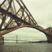 General view of the bridge from the South East from the rescue boat with the Forth Road Bridge in the background.