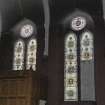 Glasgow, 64-100 Bothwell Street, Christian Institute and YMCA. interior.
View of stained glass windows in North wall.