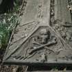 View of coped stones from the grave of Thomas Vichtane 1645, the Howff burial ground, Dundee,