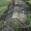 View of coped stones from the grave of Thomas Vichtane 1645, the Howff burial ground, Dundee,