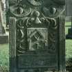 View of headstone to Robert Pullen d. 1782, Dunnichen Church burial ground.