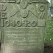 View of headstone to Oeikenhead children 1699-1714, Farnell Parish Church burial ground.