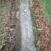 View of medieval slab, Fowlis Easter Parish Church burial ground.