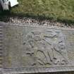 Detail of tablestone 1721 showing 'King of Terrors', Kettins Churchyard.