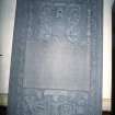 View of grave slab 1741 with angels, winged souls and weavers tools, Liff Old Parish Church.