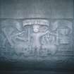 Detail of grave slab 1741 with skulls and scales, Liff Old Parish Church.