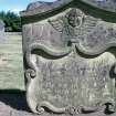 View of headstone d. 1755 with winged soul, Liff Old Parish Churchyard.