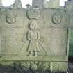 View of headstone to Andrew Anderson d. 1744 showing child and crown of righteousness, Panbride Parish Churchyard.