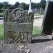 View of headstone to Katherine Carnegie and John Towns showing plough and winged angel, Stracathro  Parish Churchyard.