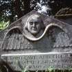 View of headstone to William Boyd d.1790 showing winged soul, Aberdalgie Parish Churchyard.