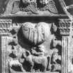 View of headstone to James Lawson showing animals and flesher at work,  Abernyte Parish Churchyard.