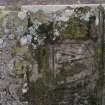 Detail of tablestone, showing angel with trumpet, Auchterarder Parish Church burial ground.